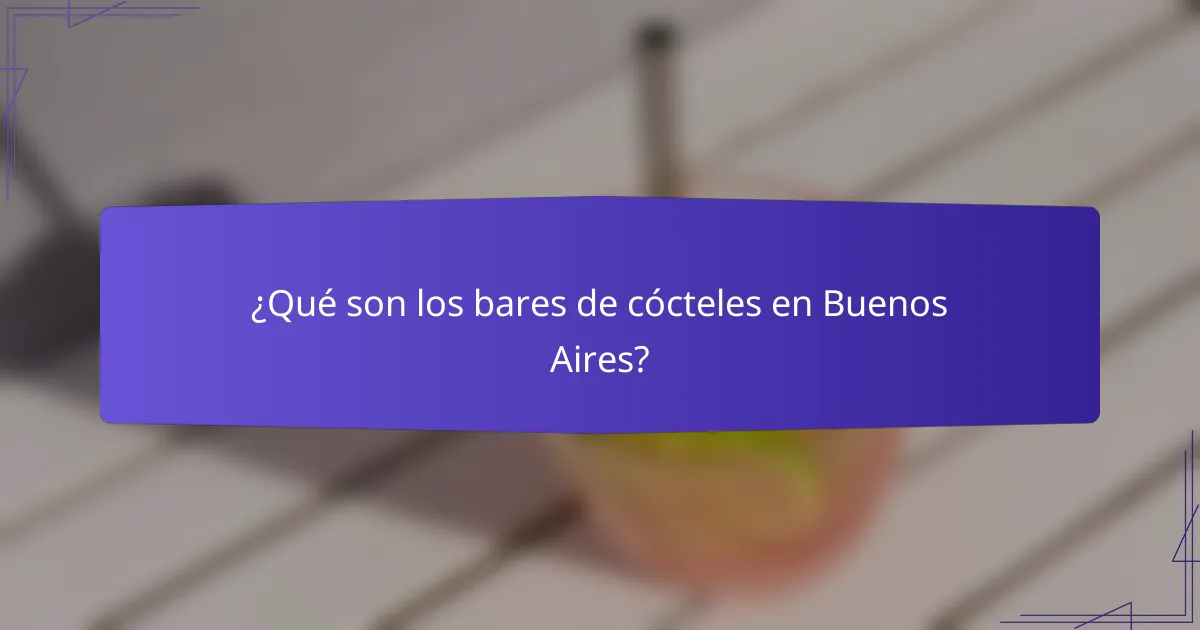 ¿Qué son los bares de cócteles en Buenos Aires?